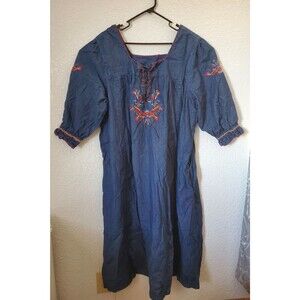 Vintage Naqui New York Blue Jean Denim Embroidered House Dress 3X used
